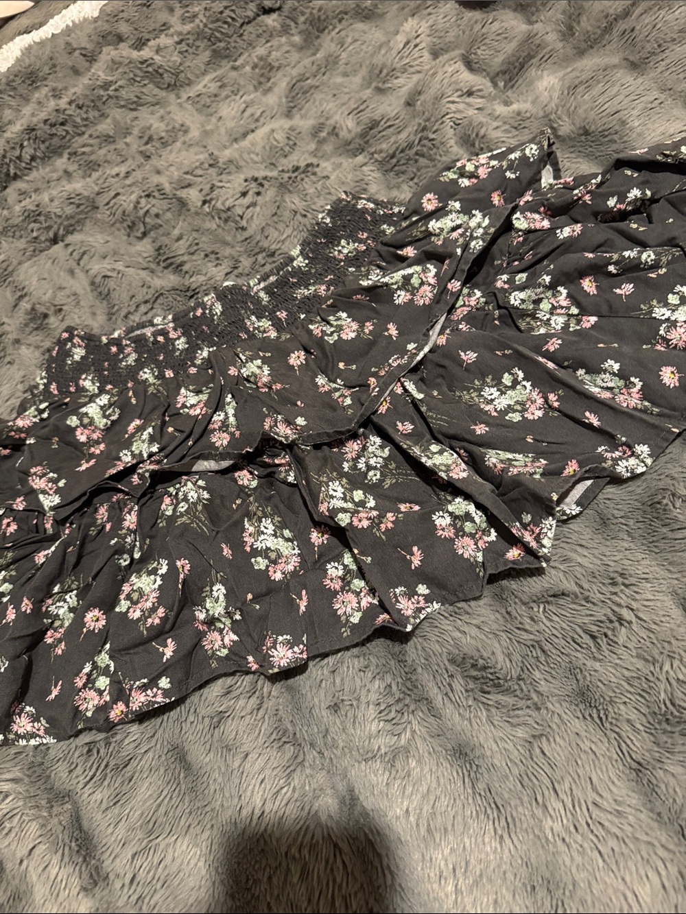 Aerie Black Floral Ruffle Mini Skirt